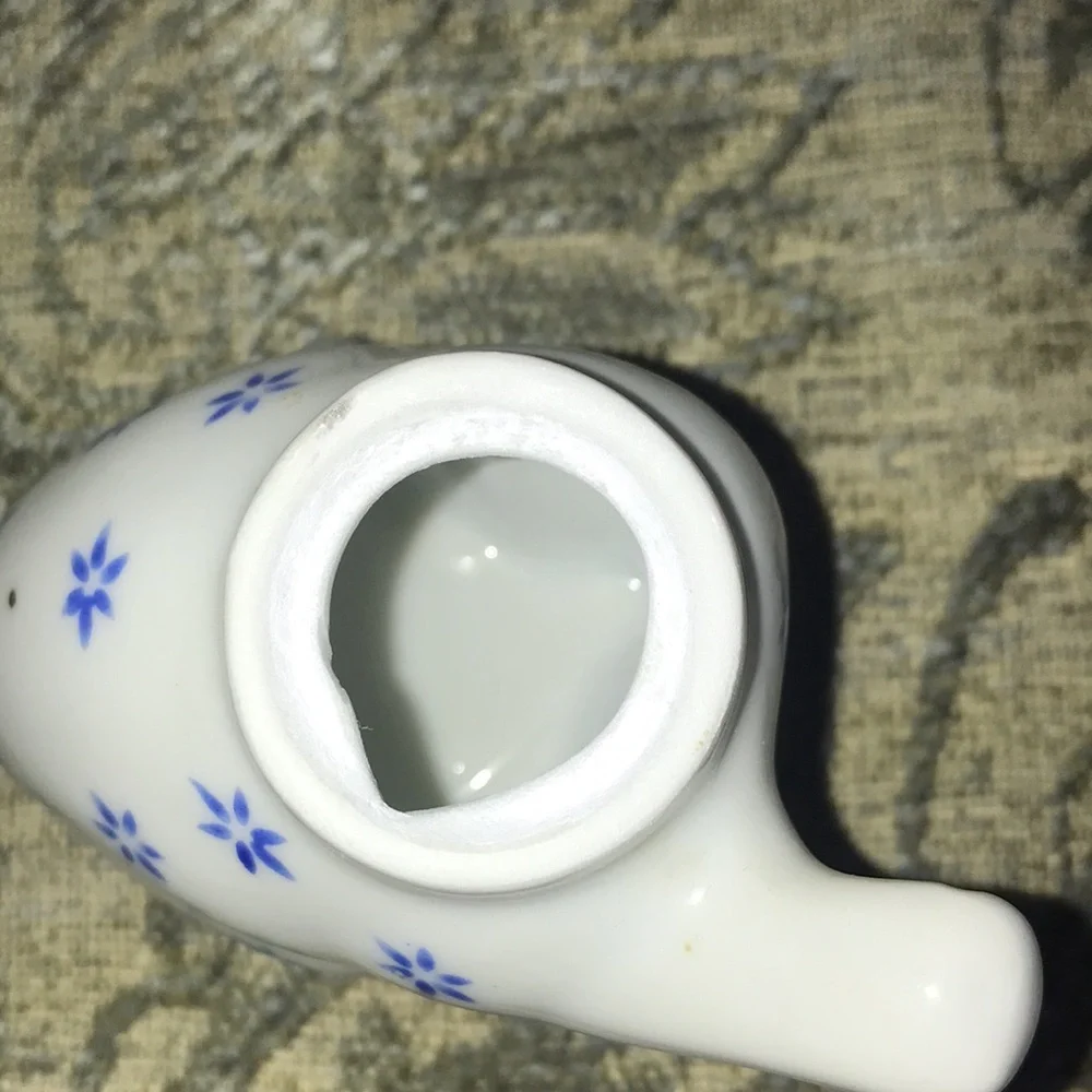 Vintage Mini Whiskers Cat Teapot China Blue White Tea Pot Decorative Figurine